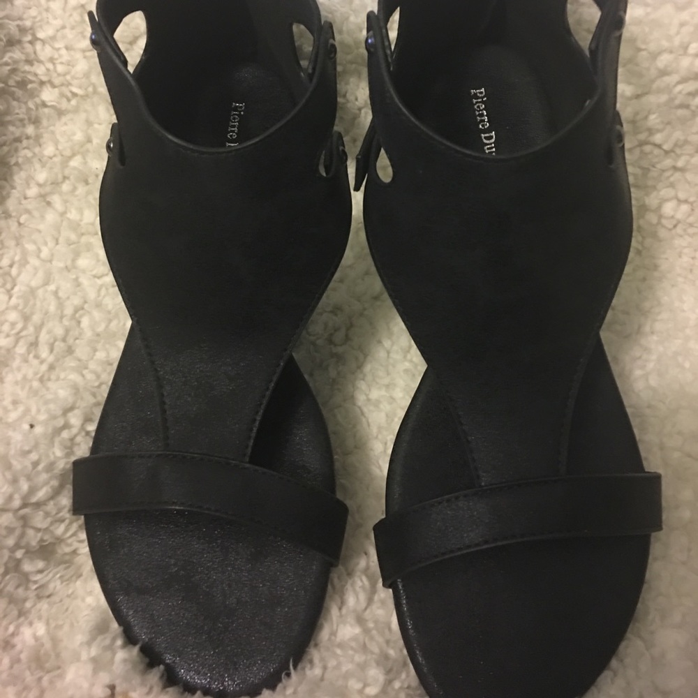 Black distress T strap sandals